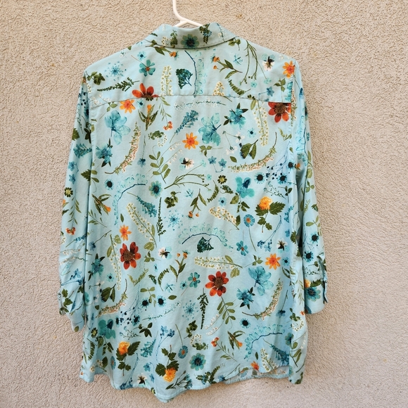 COLDWATER CREEK Women's Blouse Plus Size 1X Green Floral Garden 3/4 Sleeve - Picture 4 of 9